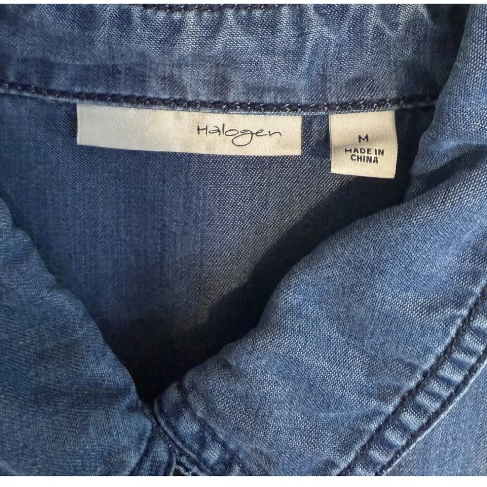 Halogen Chambray Denim Button Down Shirt Medium - Picture 2 of 6